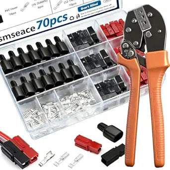 smseace 70Pcs Power Connectors with Crimping Tool 15/30/45 Amp Power Connectors with PVC Cover 1.5-6mm (20-10AWG) Quick Disconnect Terminals