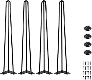 Yahpetes Table Legs Black Heavy Duty Hairpin Furniture Legs with Screws and 4pcs Bonus Rubber Floor Protectors Metal Home DIY Projects (28 inch)