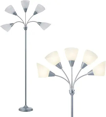HonoDing Medusa Floor Lamps Standing Lamps 5 Heads Adjustable Reading Light Large Shade Use E26 A19 Bulb Floor Lamps for Living Room Bedroom (Silver)