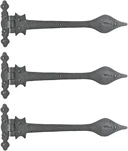 Renovators Supply Manufacturing Strap Hinge 11-1/4 in. Black Wrought Iron Spear Tip Flush Mount Heavy Duty Strap Gate and Door Hinges with Hardware, Pack of 3