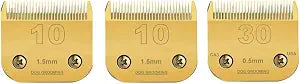 2pack10#30 Detachable Pet Dog Grooming Clipper Ceramic Sharp,Compatible with Andis,Oster A5,Wahl KM Series Clippers,Cut Lengt 1/16 1.5mm 1/50" 0.5mm 3 Pack