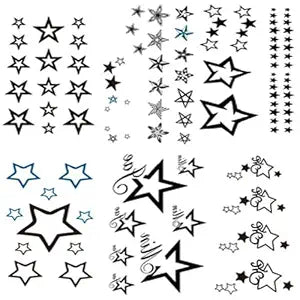 Yesallwas 6 sheet Cute Black Stars Temporary Tattoo for Men Women Body Art Fake Tattoo Stickers 6cm* 10.5cm/2.36 * 4.13 inch (L*W)