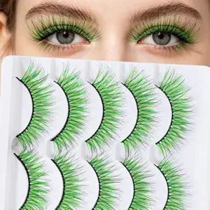5 Pair Green False Lashes Natural For Halloween Cosplay Party