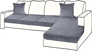 BT.WA Sectional Couch Covers for 4-Piece Seat Cushion Velvet Separate L Shape Couch Cover Stretch Sofa Slipcover with 2 Pieces Pillowcases Furniture Protector (Sofa 3 Seater + 1 Chaise, Dark Grey)