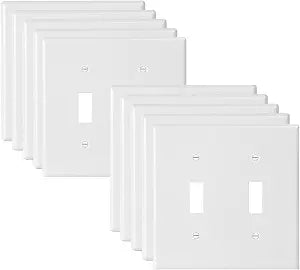 Toggle Light Switch Wall Plate Cover Double Switch Plate 2-Gang Decor Electrical Switch Faceplate, White (10-Pack)