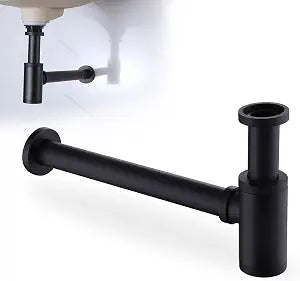 Round Bottle P-Trap 1 1/4 Adjustable Bathroom Basin Sink Waste Trap Drain Kit Bathroom Bottle P Trap Waste Pipe, Matte Black