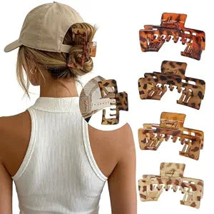 Hat-Friendly Claw Clips for Baseball Caps - Trucker Hat Hair Claw for Women,Non Slip Strong Hold Clips for Thick & Thin Hair(4PC Tortoise)