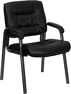 Flash Furniture Haeger Black LeatherSoft Executive Side Reception Chair with Titanium Gray Powder Coated Frame