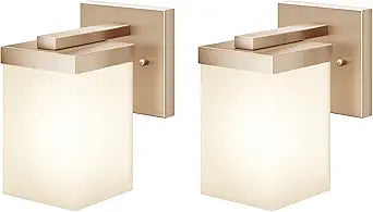 Wall Sconce Over Mirror Champagne Bronze Bathroom Vanity Lighting Fixtures with White Frosted Glass, Wall Lamps for Porch Entrance, 2 Pack T003CPG-L1-P2