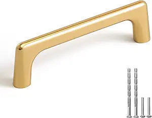 YAGU Modern Cabinet Pulls 10 Pack Polished Brass 3-3/4 Inch Hole Center Bright Gold Kitchen Drawer Handles Zinc Alloy Furniture Hardware for Cupboard Dresser Wardrobe Closet