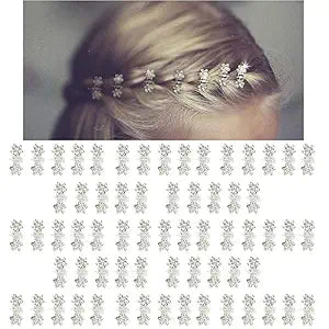 Mini Glitter Teeth Rhinestone Flower Hair Accessories - No-Slip Grip Metal Jaw Clamps in Mix Colors for Girls Women (Silver-White Crystal)