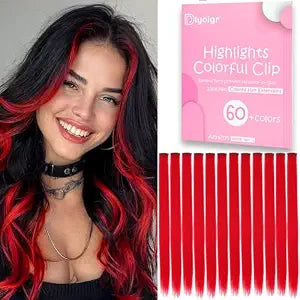 Red Clip In Hair Extensions 12PCS, 22 Inch Colorful Hairpieces for Women