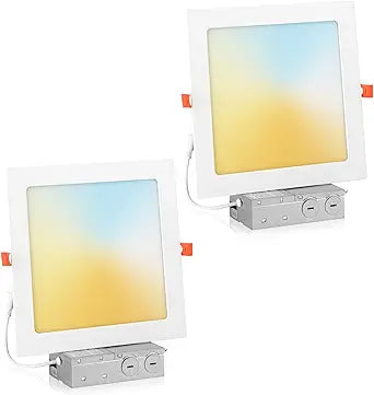 2 Pack 8 Inch Square LED Recessed Ceiling Light 5CCT Selectable for Kitchen Retrofit, Slim Canless Wafer Downlight IC Rated for Bathroom, 18W Dimmable 1440LM for Porch ETL FCC