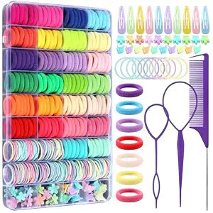 Hair Accessories for Girls - 360 Pieces Toddler Elastic Hair Ties, Hair Clips, and Hair Tail Tools in 31 Colors