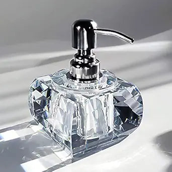 QTQZDD Crystal Glass Soap Dispenser for Bathroom, Modern Decorative Hand Soap Dispenser with Rust Proof Stainless Steel Pump, Lotion Dispenser for Kitchen Hotel Club Ornaments-Clear Glass