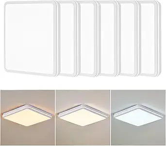 6PK 12 Inch LED Flush Mount Ceiling Light with Side Light, 40W, 2520LM, 3000K/4000K/6000K CCT Selectable, White Square LED Ceiling Light for Hallway, Kitchen, Bedroom, Laundry Room