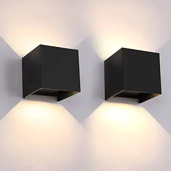 Mille Lucciole 12W 2Pack Outdoor Wall Lights Exterior/Interior,LED Black Outdoor Wall Sconces Light Fixtures Modern,IP65 Waterproof Square Aluminum Wall Lamps, Up and Down Lights 3000K Warm Lights