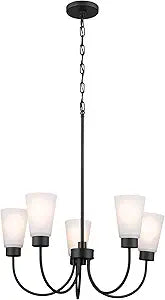 Kichler Erma 5-Light Chandelier with Satin Etched Glass, Updated Traditional Ceiling Light Fixture for Living Room, Dining Room, Bedroom, or Foyer in Black, (24" x 19.25")