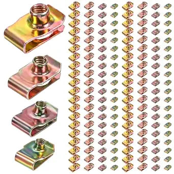 200 Pcs U-Clip Nut Set for Auto Car, M4 M5 M6 M8 U-Nut Assortment Kit, 65Mn Carbon Steel with Color Zinc, for Dashboard, Door Panel, Bumper & Interior Fastening