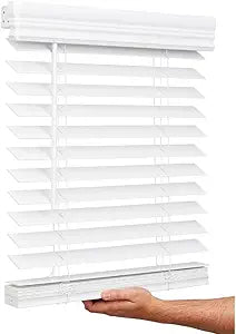 Lotus & Windoware Cordless, 2 Inch Faux Wood Blind, 34.5" Wide x 60" Long, Window Blinds, Blinds & Shades, Blinds for Indoor Windows, Smooth, Bright White - 34.5" x 60",Bright White
