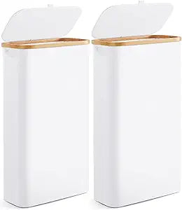 Slim Laundry Hamper with Lid by Fiona's magic, 63L Narrow Laundry Basket with Removable Bag, White Collapsible Dirty Clothes Basket, Thin Tall Storage Basket for Bathroom, Bedroom (White, 2Pack)