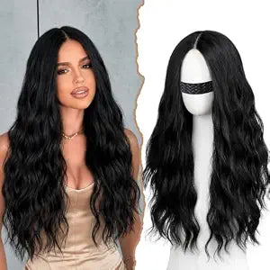 Black Wig for Women Wavy Synthetic Lace Front Wig with swiss HD Lace 26Inch