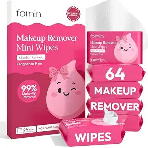 FOMIN Mini Makeup Remover Wipes (64 Wipes) Unscented Face Wipes