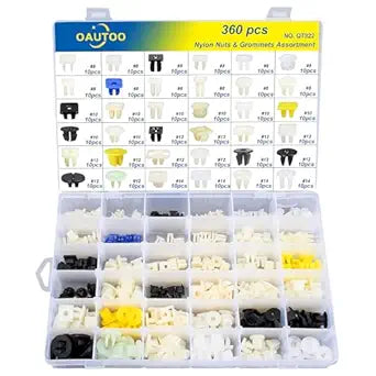 360pcs Nylon Grommet Nut Assortment for Automotive Body Bumper Fender Liner Grille Headlamp License Plate Door Panel Trim Nuts