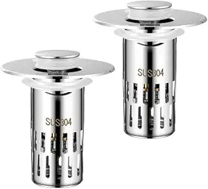 Bathroom Sink Drain Strainer & Stopper  304 Stainless Steel Hair Catcher with Removable Basket and Silicone Seal  No-Clog Drain Catcher Fit for 1.05~1.4''Basin (2)
