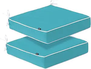 PNP FKJP Outdoor Chair Cushions Set of 2, 20x20x4 Inch Square Seat Pads Waterproof Olefin Fabric with 30D High-Density Foam and Removable Cover for Patio Furniture, Aqua Blue