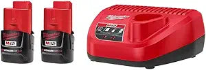 Milwaukee 48-11-2420 (2) M12 REDLITHIUM 2.0 Compact 12V Batteries & M12 Lithium-ion Battery Charger (48-59-2401) KIT