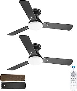 Amico 2 Pack Ceiling Fans with Lights, 42 inch Low Profile Ceiling fan with Light and Remote Control, Flush Mount, Reversible, 3CCT, Dimmable, Noiseless, Black Ceiling Fan for Bedroom, Indoor/Outdoor