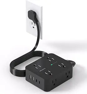 Power Strip Surge Protector, 5Ft Flat Extension Cord with Multiple Outlets