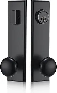 Modern Front Door Handle, Matte Black Entry Door Knobs with Single Cylinder Deadbolt for Exterior Door, Reversible for Right&Left Handed with 3 Keys (Matte Black)