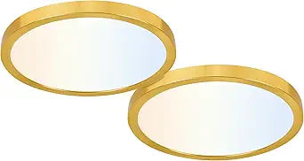 hykolity 12 Inch Selectable CCT LED Round Flat Panel Light, 24W 3000K/4000K/5000K, Edge-Lit Flush Mount Ceiling Light Fixture for Kitchen, Bedroom, Laundry and Closet RoomGold