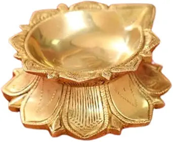 Hastha Kalalu Sacred Glow: Handcrafted Brass Single Petal Diya (5 Inch) - Traditional Indian Oil Lamp for Puja, Meditation, and Festive Decor