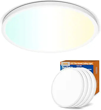 Allsmartlife LED Flush Mount Ceiling Light 4-Pack, 18 inch Thin Round Flat Panel Light 36W 4650lm, 3000K/4000K/6500K Dimmable, White Light Fixtures Ceiling Mount for Kitchen, Bedroom