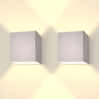 Luxrite Square LED Up and Down Wall Sconces Set of 2, Metal, 5CCT 2700K | 3000K | 3500K | 4000K | 5000K, Modern Indoor and Outdoor Wall Light, 15W, 1000LM, IP65 Waterproof, ETL Listed - Brushed Nickel