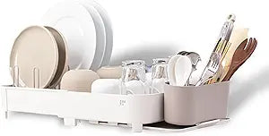Zuutii Dish Drying Rack with Drainboard,Expandable(17.5-25.4") Large Dish Rack,Sink Dish Drainer with Utensil Holder,Dish Rack for Kitchen Counter