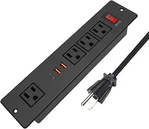 20W USB C Recessed Power Strip, Fast Charge Flush Mount Furniture Outlets,Built in Mountable Power Plug for Desk Tabletop Cabinet Drawer Nightstand Black