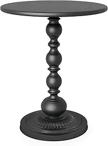 Funecy Metal Small End Table,Vintage Matte Black Round Side Table Nightstand for Bedside or Sofa,Small Accent Pedestal Table for Living Room Corners Bedroom Patio and bar (Matte Black)