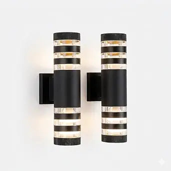 Up and Down Outdoor Wall Light, 15 Inch Cylindrical Porch Wall Sconce, IP65 Waterproof Matte Black Exterior Wall Lamp, Modern Cylinder Wall Mount Light for Patio Garden Garage Villa, 2-Pack