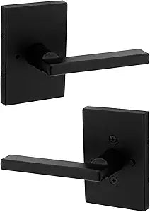 Kwikset Halifax Interior Privacy Door Handle with Lock, Door Lever For Bathroom and Bedroom, Matte Black Reversible Keyless Push Button Lock Door Lever, with Microban Protection