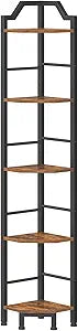 HOOBRO Narrow Corner Shelf Stand, 5-Tier Corner Shelf, 63 Tall Multipurpose Corner Bookshelf, Standing Display Shelf Plant Stand, for Living Room, Study, Kitchen, Rustic Brown and Black BF100CJ01