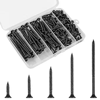 Wood Screws Assortment, 168 PCS #6 Black Flat Head