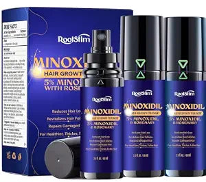 5% Minoxidil Hair Growth for Men and Women: 3-Pack RootStim Extra Strength Minoxidil Beard Regrowth Treatment with Rosemary for Thinning Hair Regrowth and Fuller Hair 180 ML