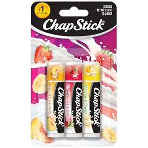 ChapStick Lip Balm Fruit & Cream 3-Pack Collection ��� Peach, Strawberry & Banana Flavors, 0.15 Oz Ea