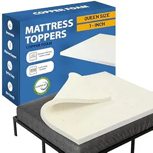 Greaton, 1-Inch Copper-Infused Memory Foam Mattress Toppers, Cooling and Pressure Relieving with Airflow Design, Queen, Beige
