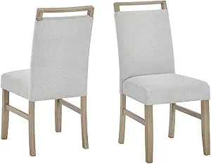 Roundhill Furniture Zelalle Upholstered Dining Chair, Light Gray Fabric with Rubberwood Legs, Set of 2