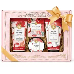 BODY & EARTH # LOVE Hand Cream Gifts Set for Women, 4PCS Wild Rose Bath and Body Gift Set with Hand Cream, Body Lotion, Body Scrub, Soap, Self Care Kit Spa Gifts for Women Christmas Gift for Her
